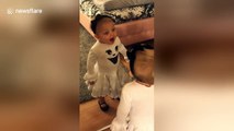 Little girl has cutest reaction to seeing herself in costume