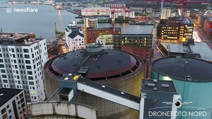 Drone camera captures spectacular silo demolition in Denmark