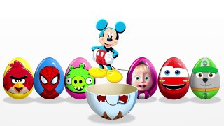 Learn Colors! Surprise Eggs! Masha and the Bear! Spiderman! Hulk! Paw Patrol! Spongebob! McQueen-FLIRidb91FU
