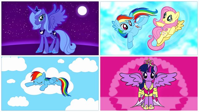 My Little Pony: Princess Luna, Rainbow Dash, Twilight Sparkle & Fluttershy Coloring Pages