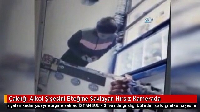 Çaldığı Alkol Şişesini Eteğine Saklayan Hırsız Kamerada