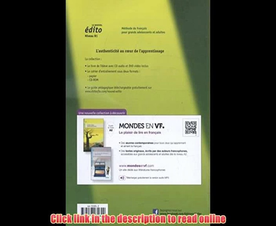 PDF Le nouvel Edito: Livre de l'eleve B1 + CD + DVD PDF Full