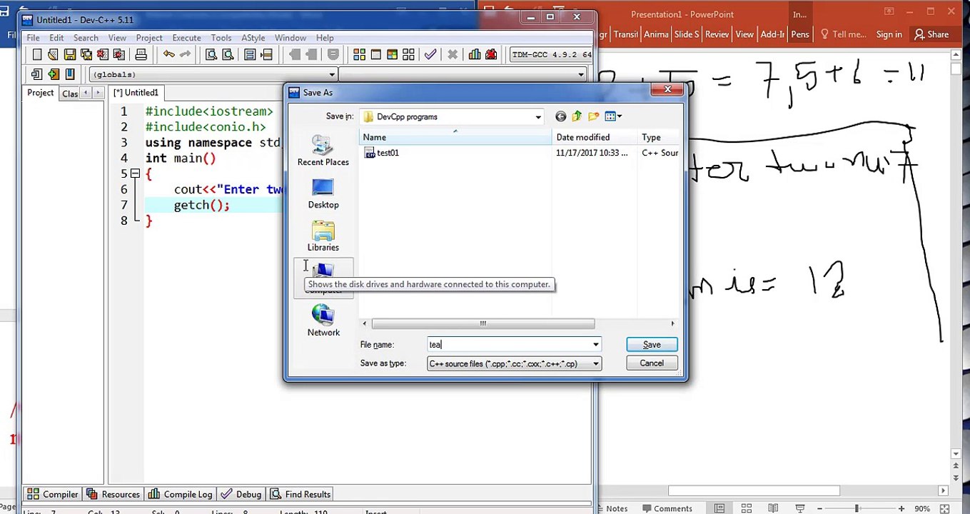 Write a program in Cpp to addition of two number with Dry Run