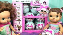 LOL Dolls 7 Layers of Surprise Blind Bag Ball with BABY ALIVE Unboxing Cupcake Ponytails