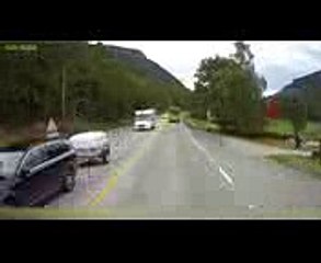 Kid Barely Avoids Getting Run Over by Trailer in Norway