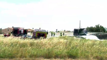 L'intervention des pompiers sur l'incendie du camion benne