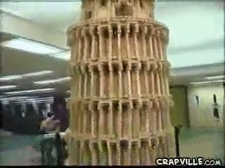 Stupid reporter knocks down Jenga Tower
