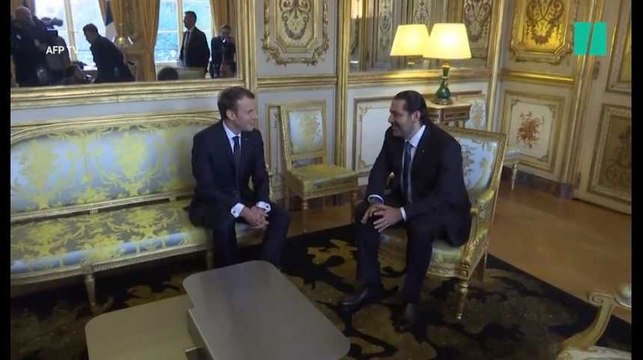 Les images de la rencontre entre Emmanuel Macron et Saad Hariri, le premier ministre libanais démissionnaire