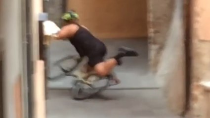 Girl Loses Control Of Bike Going Down Stairs