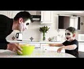 Funny Baby Joker БИТВА МАКАРОНАМИ Baby Joker vs Joker Dad - Food Fight Real Life Superhero Movie