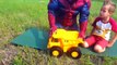 Spiderman and a huge quarry dump truck. Will a heavy weight crush the toy. Superhero Real Life-xHACa4sG_gk