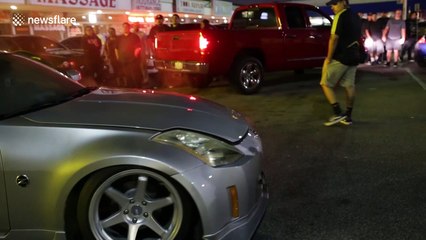 Car goes up in flames at Los Angeles meet up