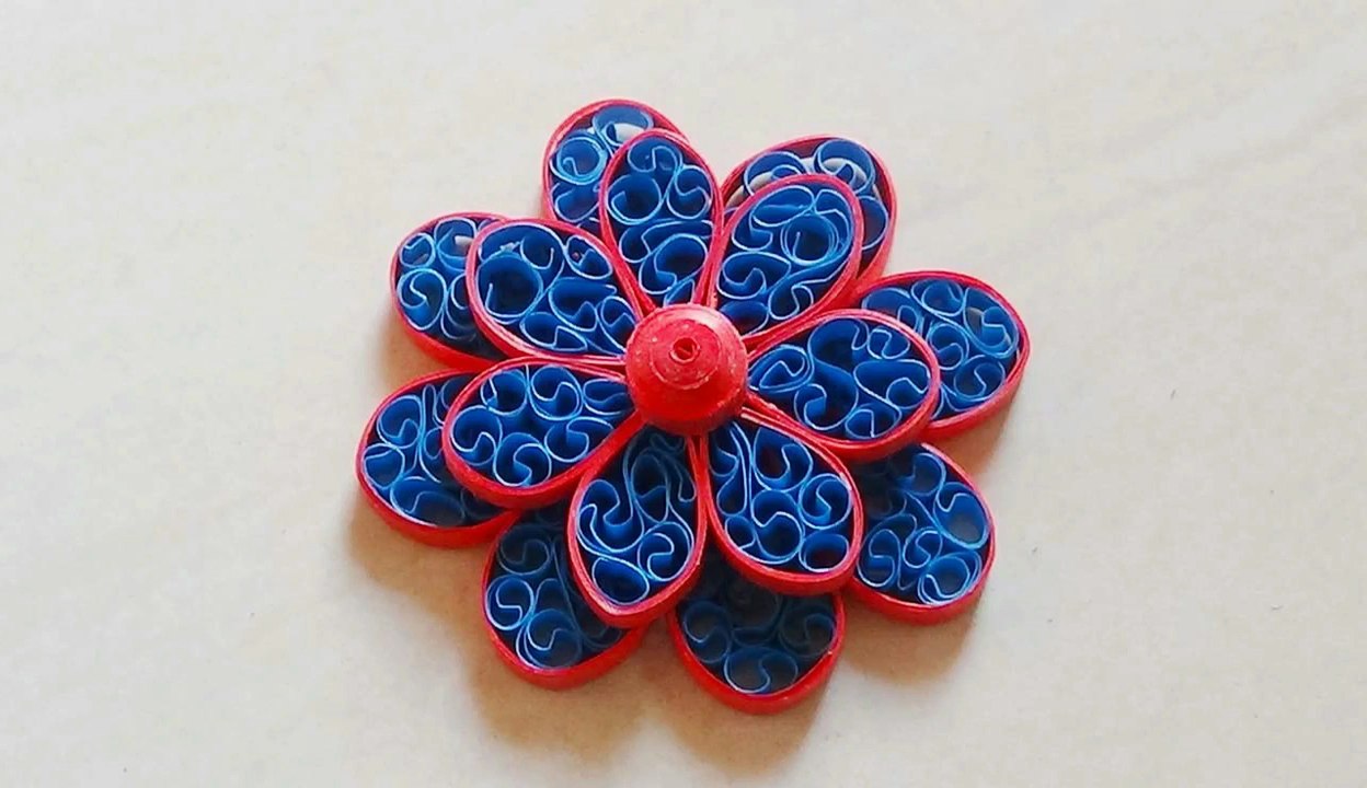 How To Make A Paper Art Quilling blue and red Flower design
