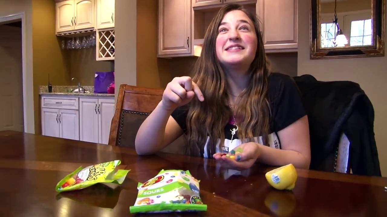 Girl Does Sour Candy and Lemon Challenge - Kids Having Fun - Birthday Party