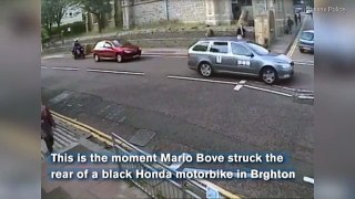 Dangerous driver rams motorcyclist with passenger while moving