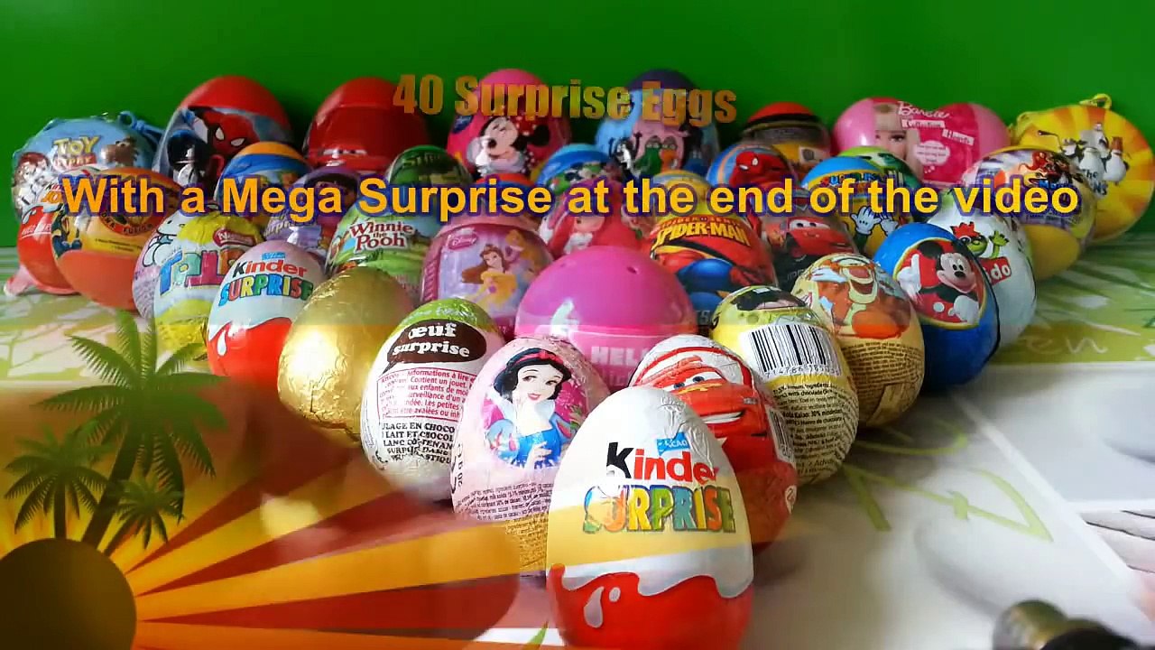 40 Surprise Eggs, Unwrapping Kinder Surprise, Spiderman, Cars, Spongebob Disney Pixar