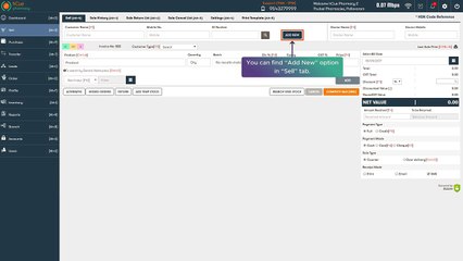 hCue Pharmacy Software-How to create a department in sales