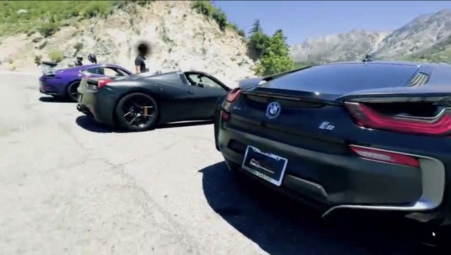 TEAM SUPERCAR vs MAXWRIST - BMW i8 Ferrari 458 Spider Porsche 911 GT3 RS Supercar Street Race v Moto