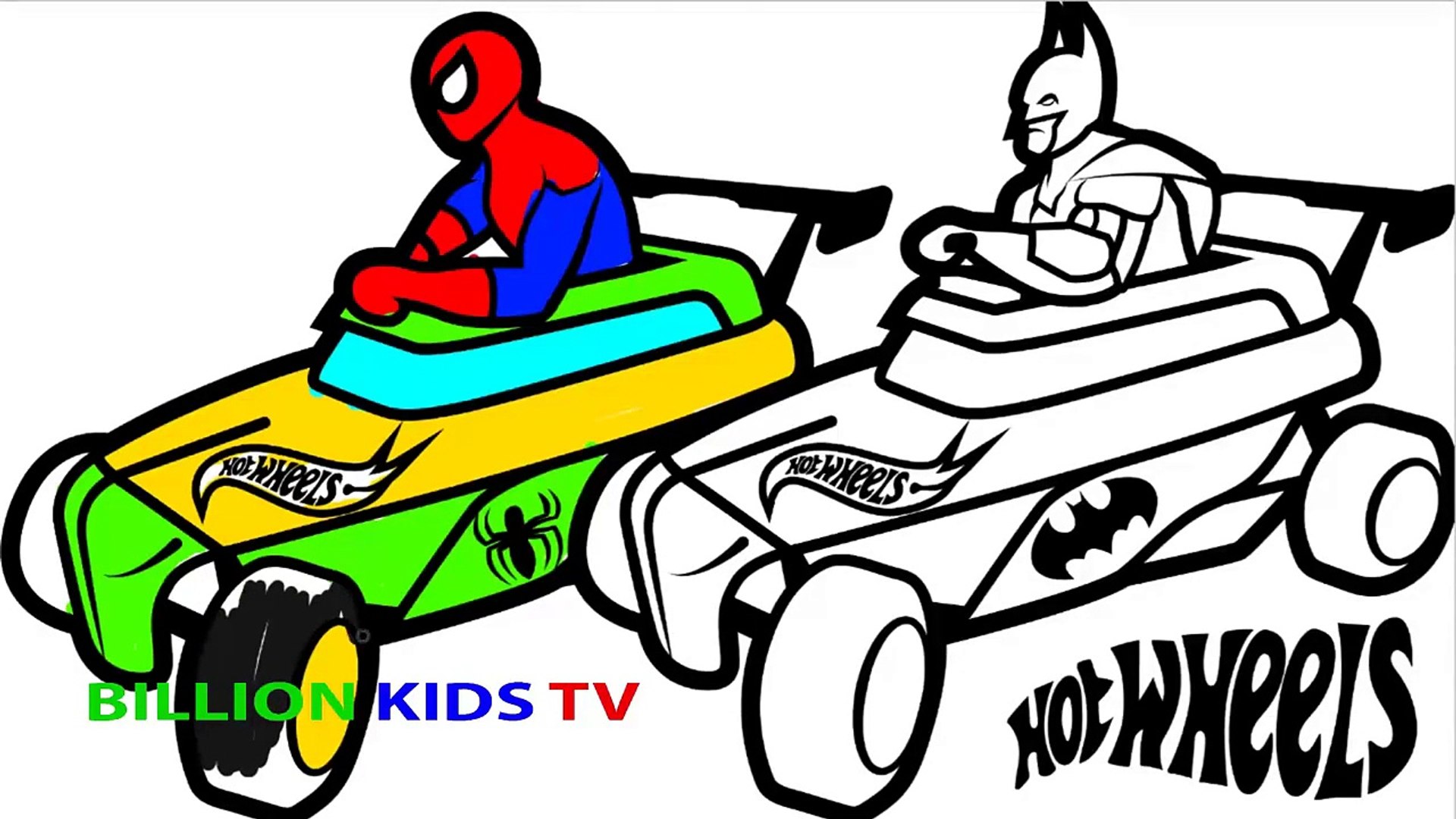 Color Hot Wheels and Boats w/ Spiderman and Batman Coloring Pages Coloring  Book