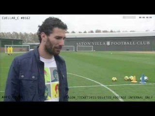 Carlos Cuellar mugs off the Aston Villa groundsman!