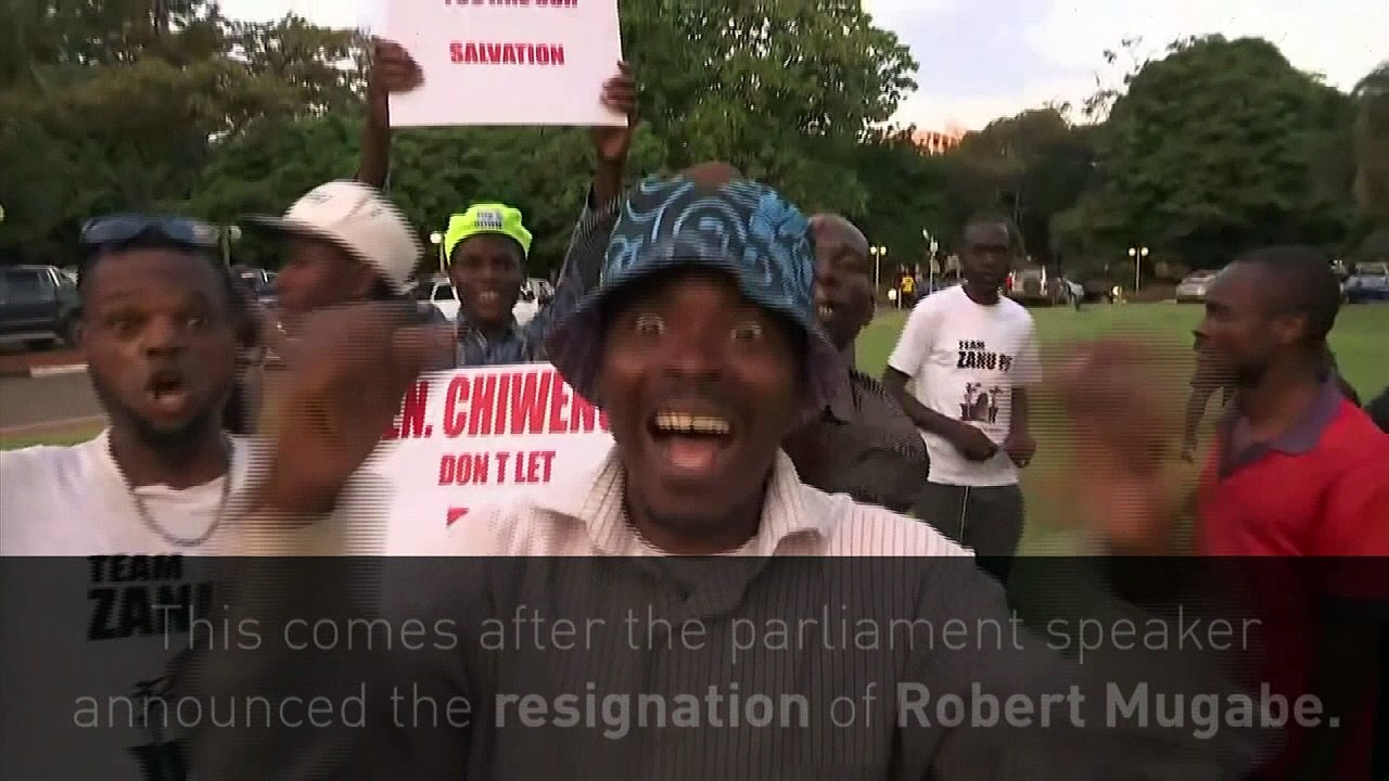 Celebrations as Zimbabwe's President Robert Mug...