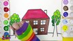 Çocuklar İçin Boya ile Bir Parlak Ev Boyama Sayfası çizin ve Renklendirmeyi Öğrenin