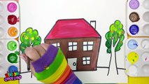 Çocuklar İçin Boya ile Bir Parlak Ev Boyama Sayfası çizin ve Renklendirmeyi Öğrenin