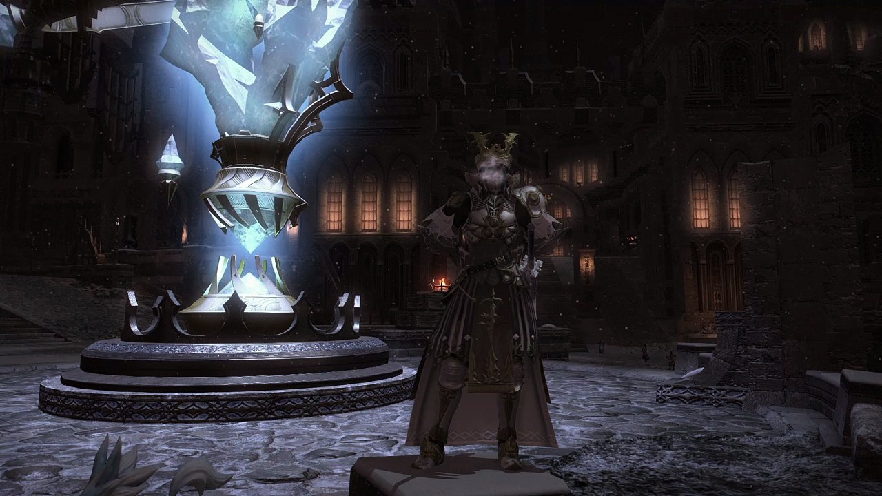 FINAL FANTASY XIV Nighttime snowfall in Ishgard