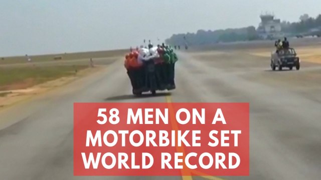 58 soldiers cram onto single motorbike in India to break world record
