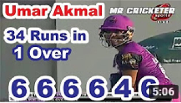 Umar Akmal hit 34 Runs in 1 Over 5 sixs and 1 four in National T20 Cup Umar Akmal 666646 in 1 Over