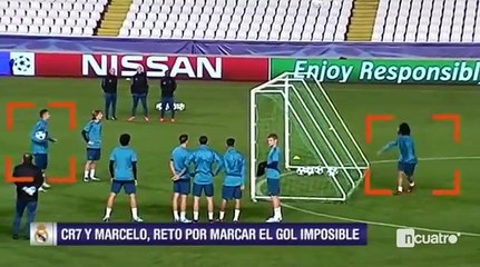 El juego para meter el gol imposible entre Cristiano y Marcelo. ¡tuvieron que re