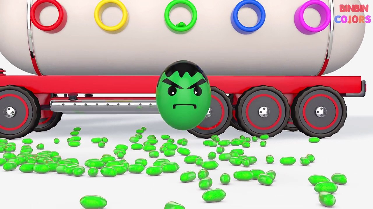 Learn Colors with Surprise Eggs Long Vehicles Truck Jelly Beans for Children Toddlers- BinBin COLORS