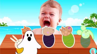 Peppa Babies and Mummy Rabbit, Daddy, George, Babies Crying Learn Colors with Ghost and finger fam