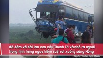 Tai nạn liên hoàn trên cầu Thanh Trì, xe khách vắt vẻo suýt rơi xuống sông Hồng