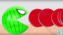 Cartoons for kids 3D Pacman Suprise Eggs Spiderman eating OREO COOKIES Learning Colors