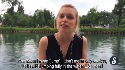 French feminist fail jump into the water