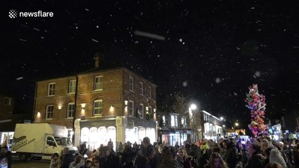 Russell Brand turns on Christmas lights in Marlow, Bucks