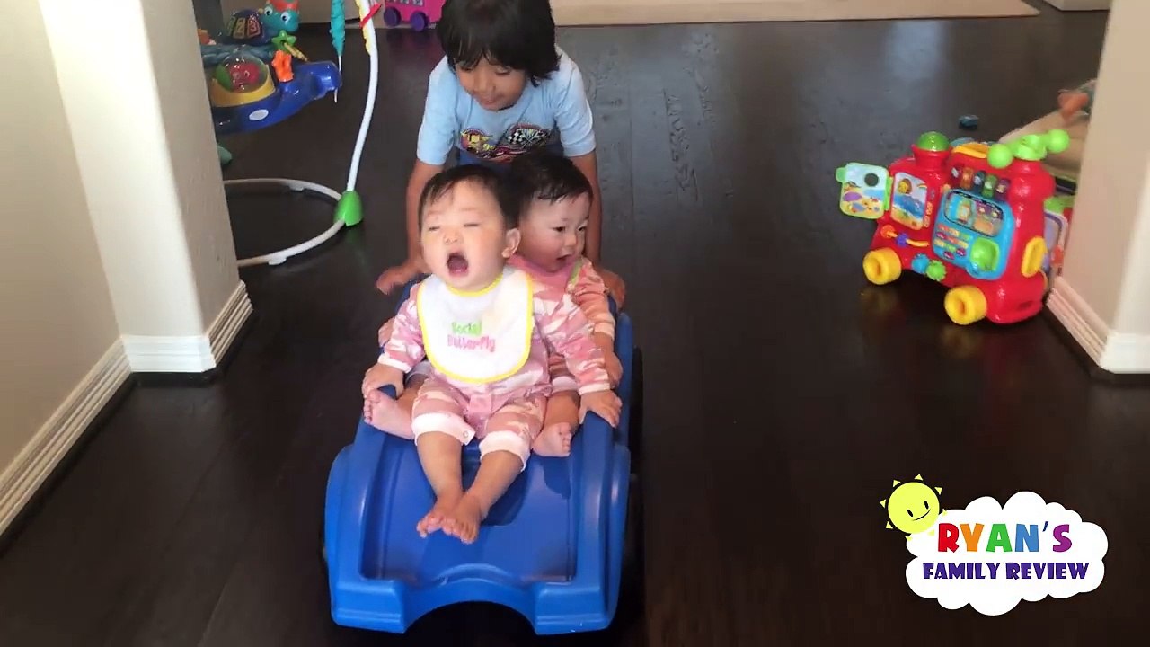 Twin Babies Ride Step2 Roller Coaster and Mcqueen Power Wheel around the house!-_upg4ZkDRoY