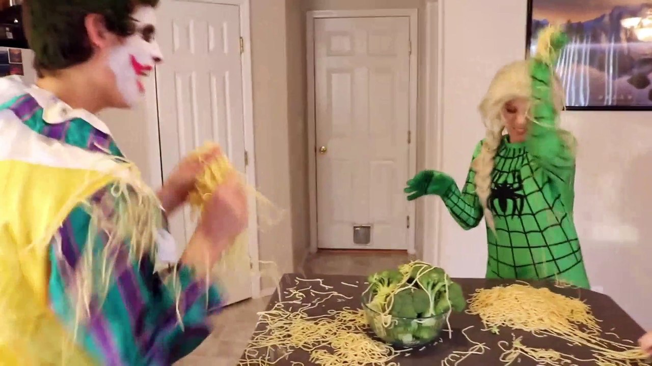 Frozen Elsa vs Bad Baby Spidergirl & Two Face Joker - Food Fight _ Real Life Superhero Movie | Funny Sport | Funny Football | Funny Tennis