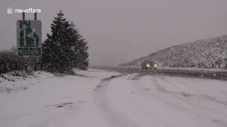 Snow blankets road in Northern Ireland