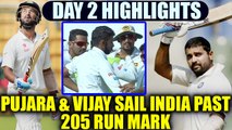 India vs SL 2nd day Highlights : Pujara, Vijay slam test tons, host put 107 run lead | Oneindia News