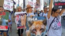 Animal Rights Protesters Carry A Dead Animal Through The Beverly Hills Shopping District