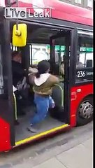 Group of people fight on London bus