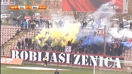 NK Čelik - FK Krupa - Plavo-žuta dimna zavjesa