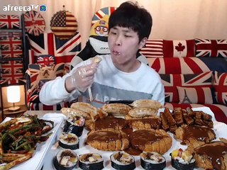 BJ꽃돼지 돈까스스페셜4종류+김밥+파김치+갈비만두먹방