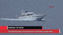 Türk balıkçılara tacizde bulunan Yunan botuna, Türk botu engel oldu