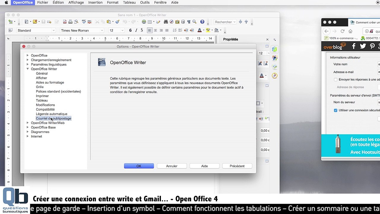 Créer un emailing avec write sous openoffice : partie 1 - les paramètres de connexion
