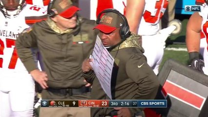 A.J. McCarron hugs Browns owner Jimmy Haslam during pregame