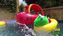 Outdoor Pool Fun with Lightning McQueen Swimming Shark Race with Gus the Gummy Gator-_1p2V1bFVtU