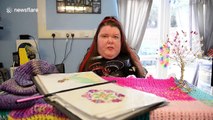 Quadriplegic woman knits with her mouth